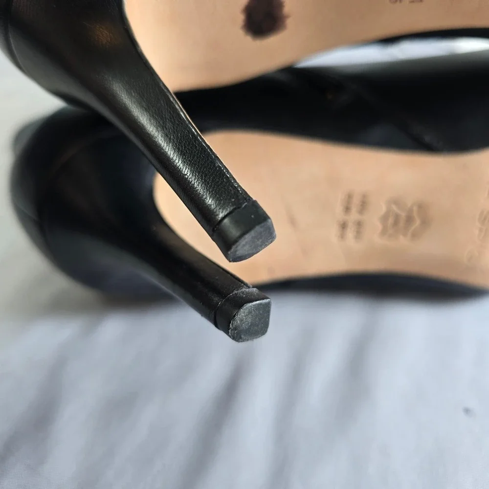 Via Spiga Black Leather Ankle Boots Kitten Heel Pointed Toe‎ Side Zip 9.5M 39.5